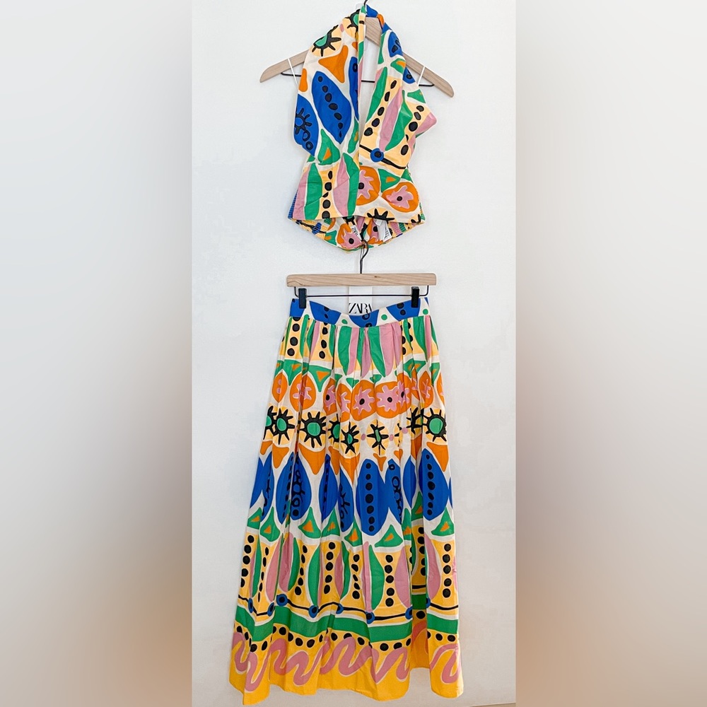 ZARA PRINTED HALTER TOP & MIDI SKIRT 7703/025 7685/024/ 274/034 - Picture 4 of 16